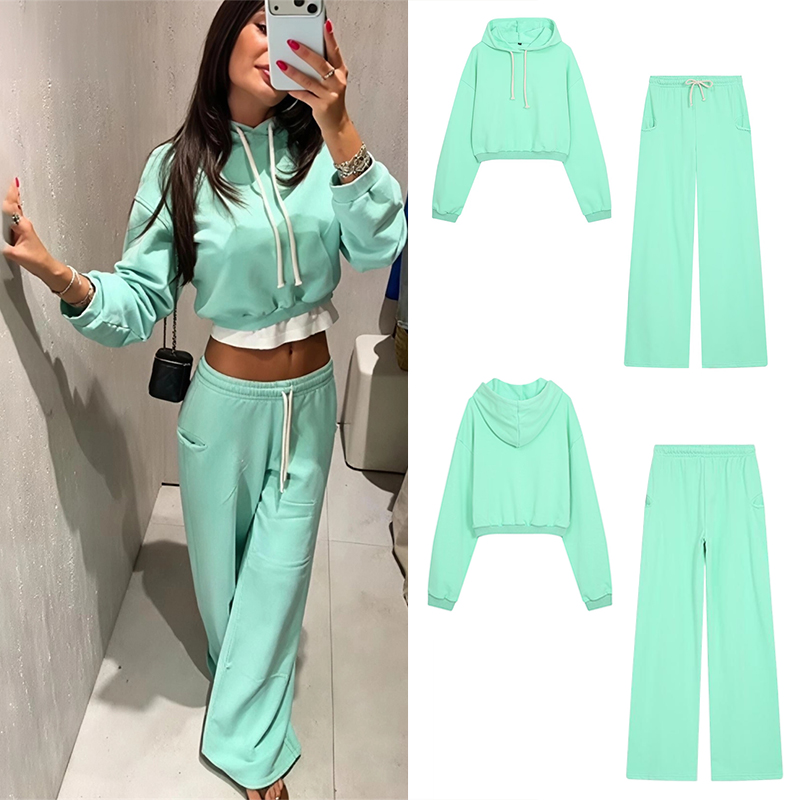 Street Fashion Winter - Guobioziy Women's Fluorescent Crop Sweatshirt Set